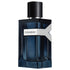 a bottle of blue cologne on a white background