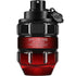a red and black bottle of perfume on a white background