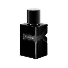 a black bottle of cologne on a white background